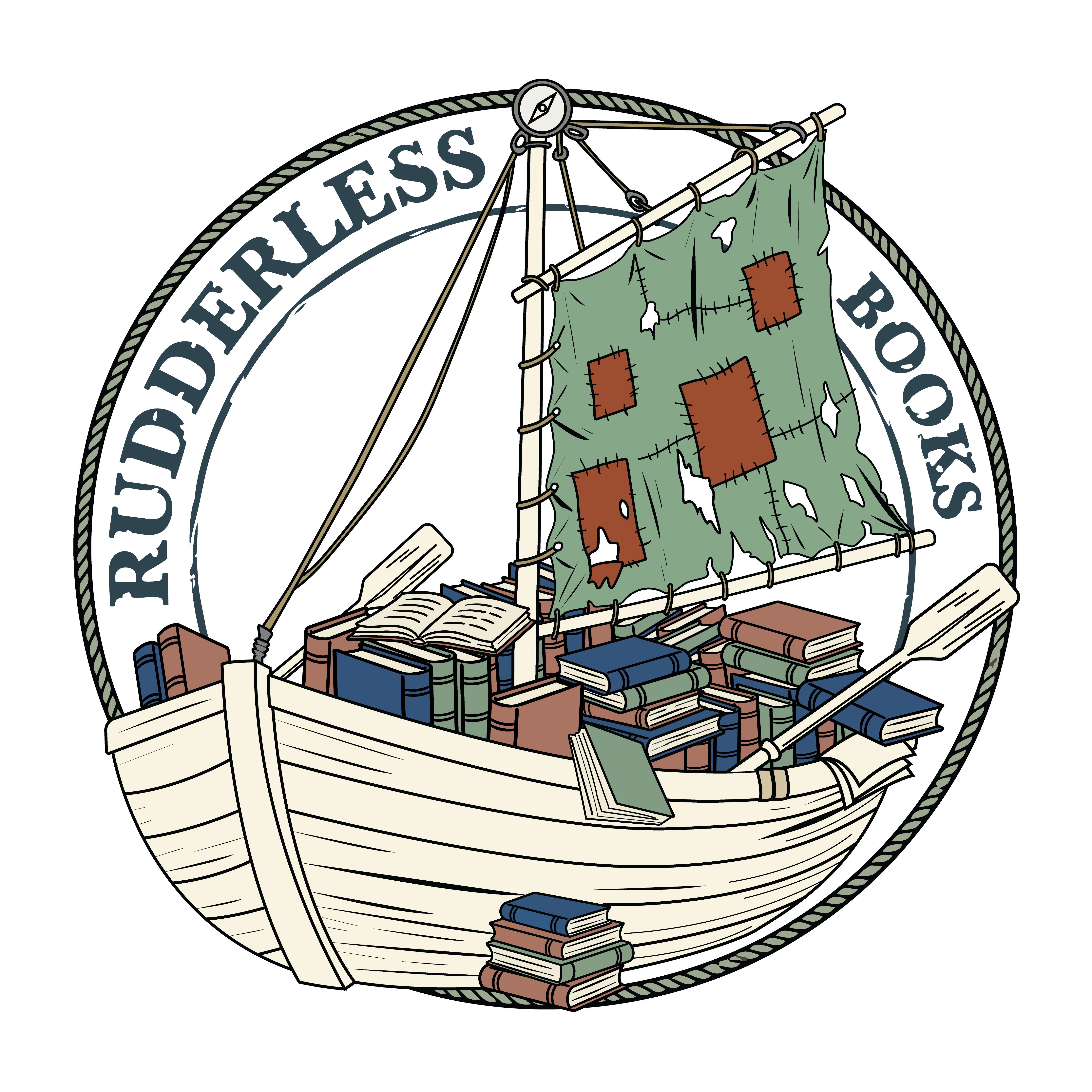 Rudderless Books — a boat overflowing with books